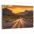 Golden Desert Highway Wall Art - Serene Sunset Road Through Mountains