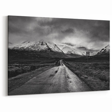 Stormy Mountain Road Wall Art - Black and White Dramatic Landscape Print