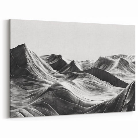 Abstract Monochrome Valley Wall Art - Black and White Landscape Print