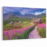 Mountain Meadow Village Wall Art - Scenic Valley Landscape Canvas Print