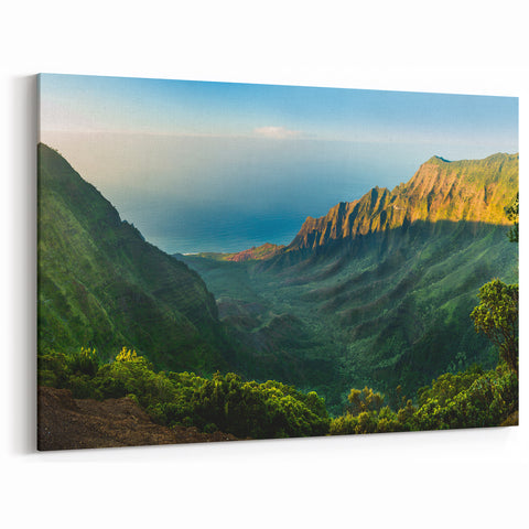Serene Coastal Valley Wall Art - Scenic Mountain Valley Canvas Print