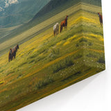 Majestic Mountain Valley Wall Art - Horses in Scenic Meadow Print