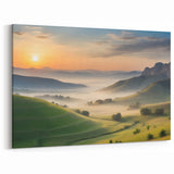 Tranquil Sunrise Valley Wall Art - Serene Morning Mist Canvas Print