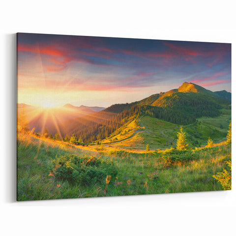 Radiant Sunrise Valley Wall Art - Vibrant Mountain Landscape Print