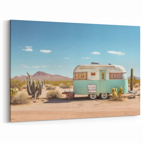 Vintage Caravan Wall Art - Retro Camper Van Desert Scene Print