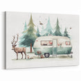 Winter Forest Caravan Art - Retro Camper Van with Wildlife Scene