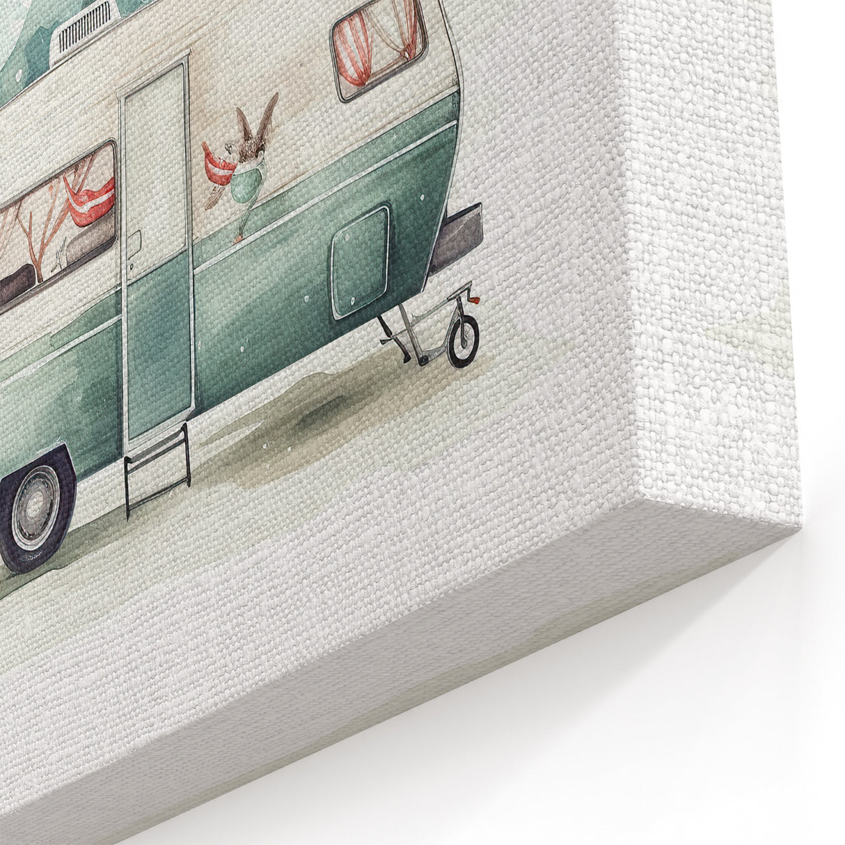 Winter Forest Caravan Art - Retro Camper Van with Wildlife Scene