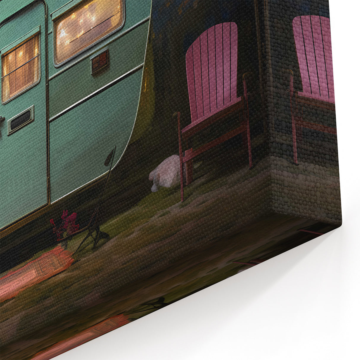 Nighttime Caravan Art - Vintage Camper Van with Moonlit Scene