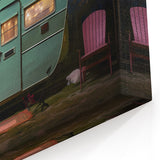 Nighttime Caravan Art - Vintage Camper Van with Moonlit Scene