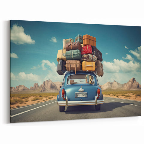 Vintage Road Trip Wall Art - Classic Car with Luggage Canvas Print