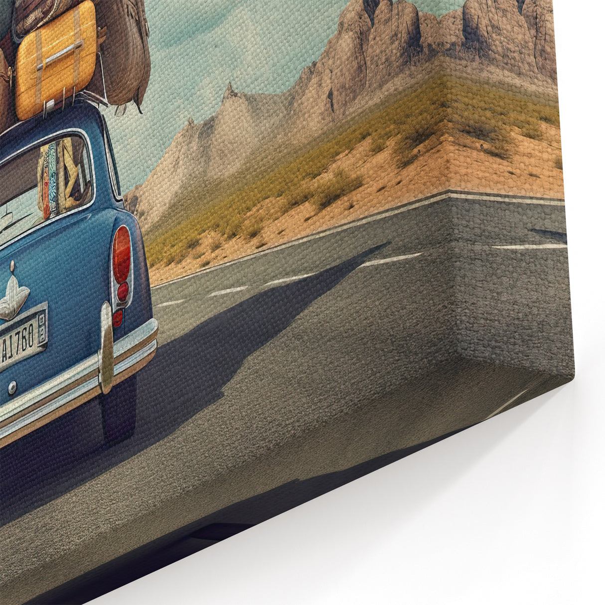 Vintage Road Trip Wall Art - Classic Car with Luggage Canvas Print