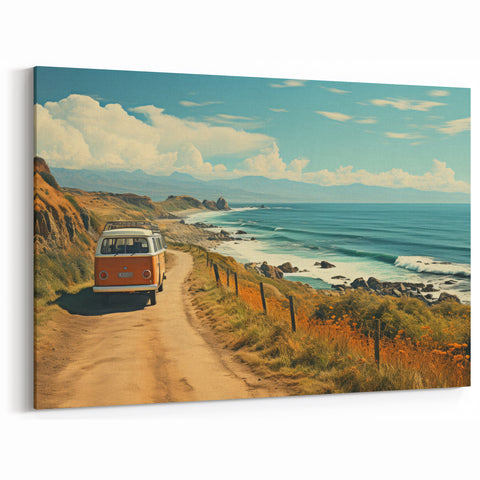 Coastal Caravan Journey - Retro RV Wall Art for Adventure Lovers