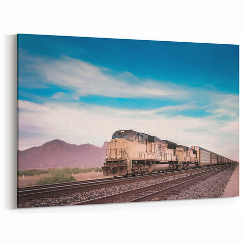 Desert Freight Train Wall Art - Scenic Railroad Canvas for Home Decor