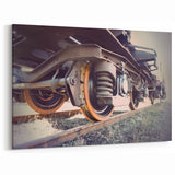 Train Wheels Close-Up Wall Art - Industrial Railroad Canvas Print