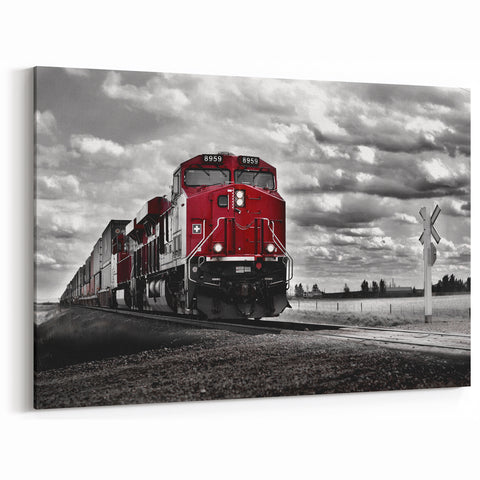 Red Locomotive Wall Art - Dramatic Train Canvas Print for Modern Decor
