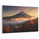 Autumn Volcano Landscape Art – Serene Volcano Canvas Wall Decor