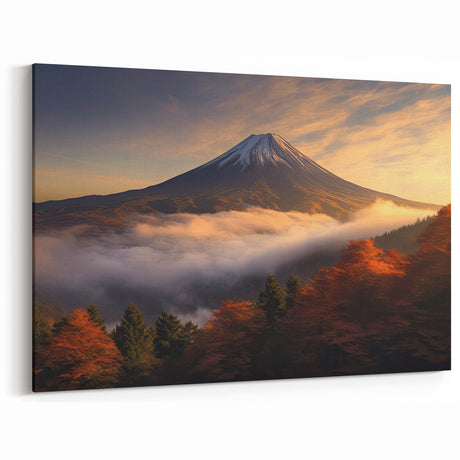 Autumn Volcano Landscape Art – Serene Volcano Canvas Wall Decor