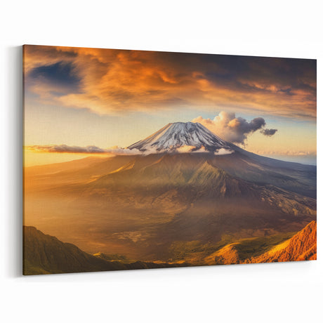 Golden Sunrise Volcano Art – Majestic Landscape Canvas Print