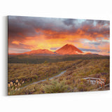Fiery Sunset Volcano Art – Dramatic Landscape Canvas Wall Decor