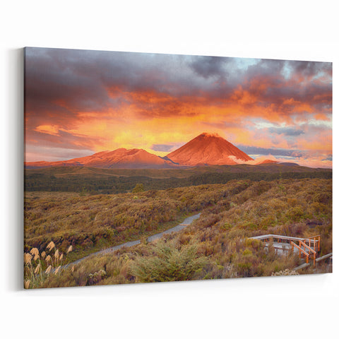 Fiery Sunset Volcano Art – Dramatic Landscape Canvas Wall Decor