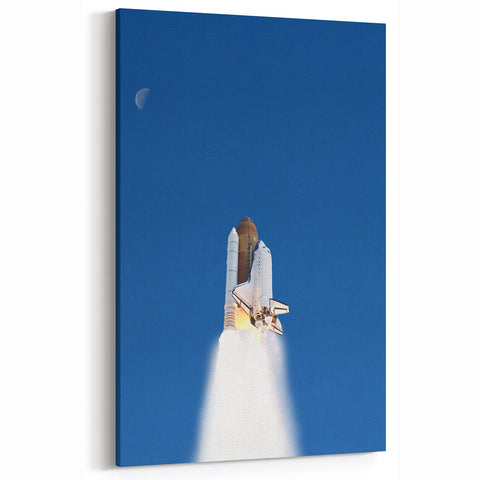 Space Shuttle Launch with Moon | Captivating Spacecraft Canvas Prints