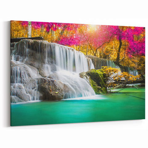 Vibrant Waterfall Canvas - Exotic Nature Scene Waterfall Painting for Home