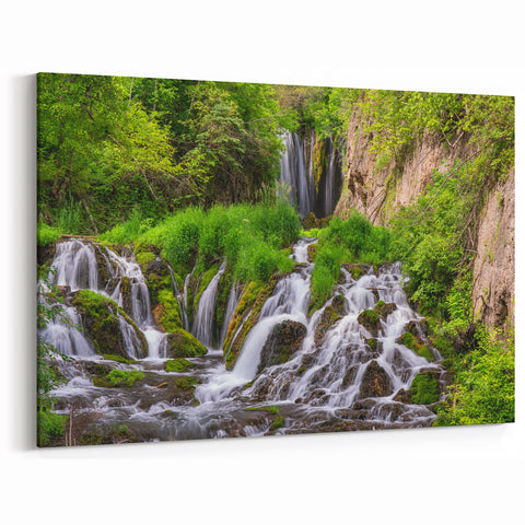 Verdant Waterfall Canvas - Lush Landscape Waterfall Painting for Home