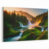 Golden Hour Waterfall Canvas - Serene Sunset Landscape Waterfall Painting