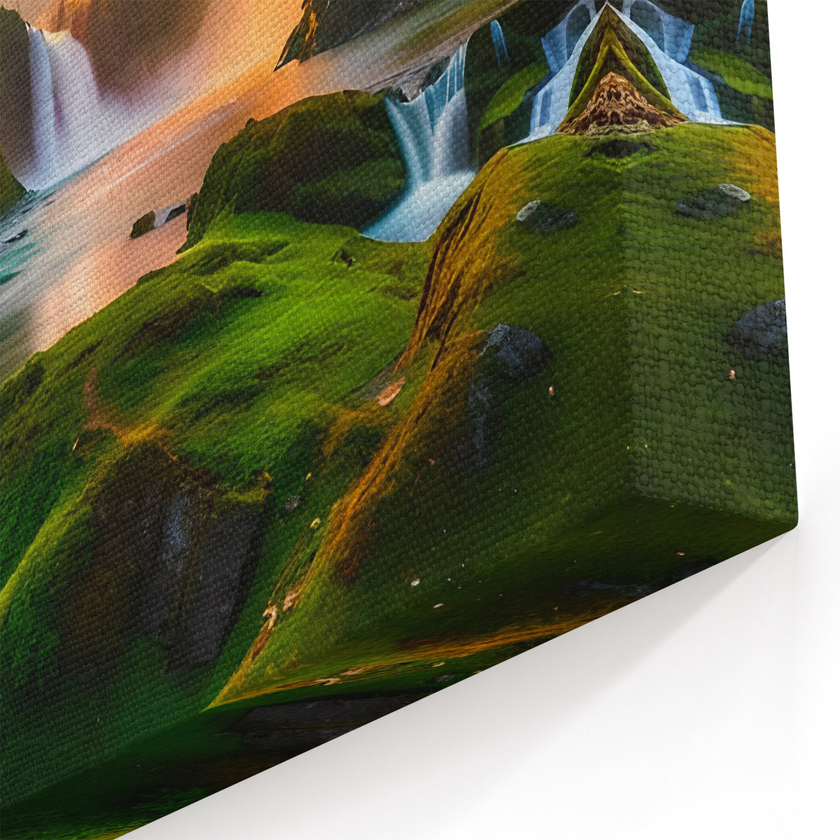 Golden Hour Waterfall Canvas - Serene Sunset Landscape Waterfall Painting
