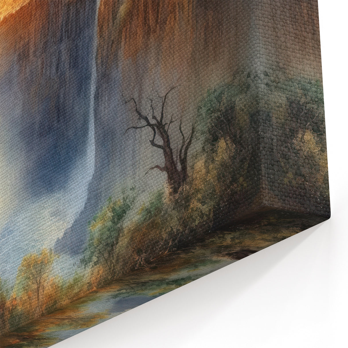 Golden Waterfall Canvas - Majestic Sunset Landscape Waterfall Painting