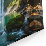 Sunlit Waterfall Canvas - Vibrant Morning Landscape Waterfall Painting
