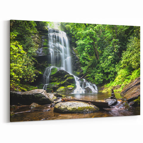 Forest Waterfall Canvas - Lush Green Landscape Waterfall Painting for Home