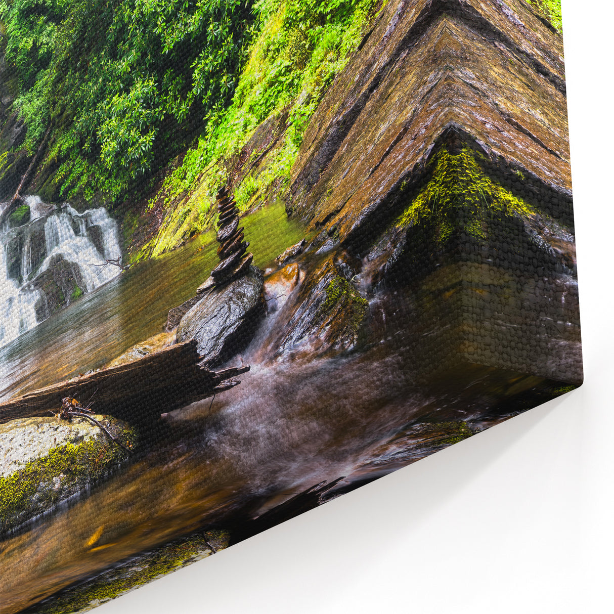 Forest Waterfall Canvas - Lush Green Landscape Waterfall Painting for Home