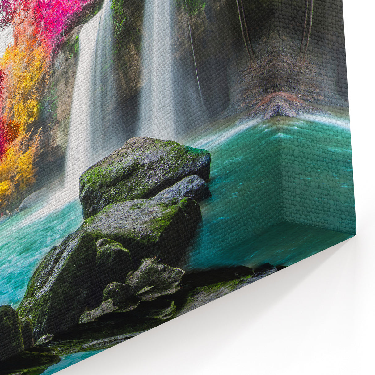Vibrant Waterfall Canvas - Exotic Pink and Orange Landscape Painting
