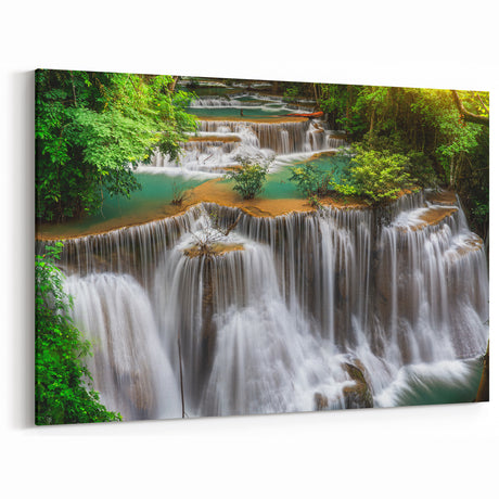 Cascading Waterfall Canvas - Serene Multi-Tiered Landscape Painting