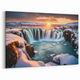 Winter Waterfall Canvas - Majestic Snow-Covered Landscape Painting