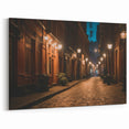 Charming Night Street Art – Serene City Pathway Canvas for Urban Decor