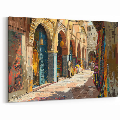 Vibrant Market Alley Art – Colorful Street Bazaar Canvas for Eclectic Decor