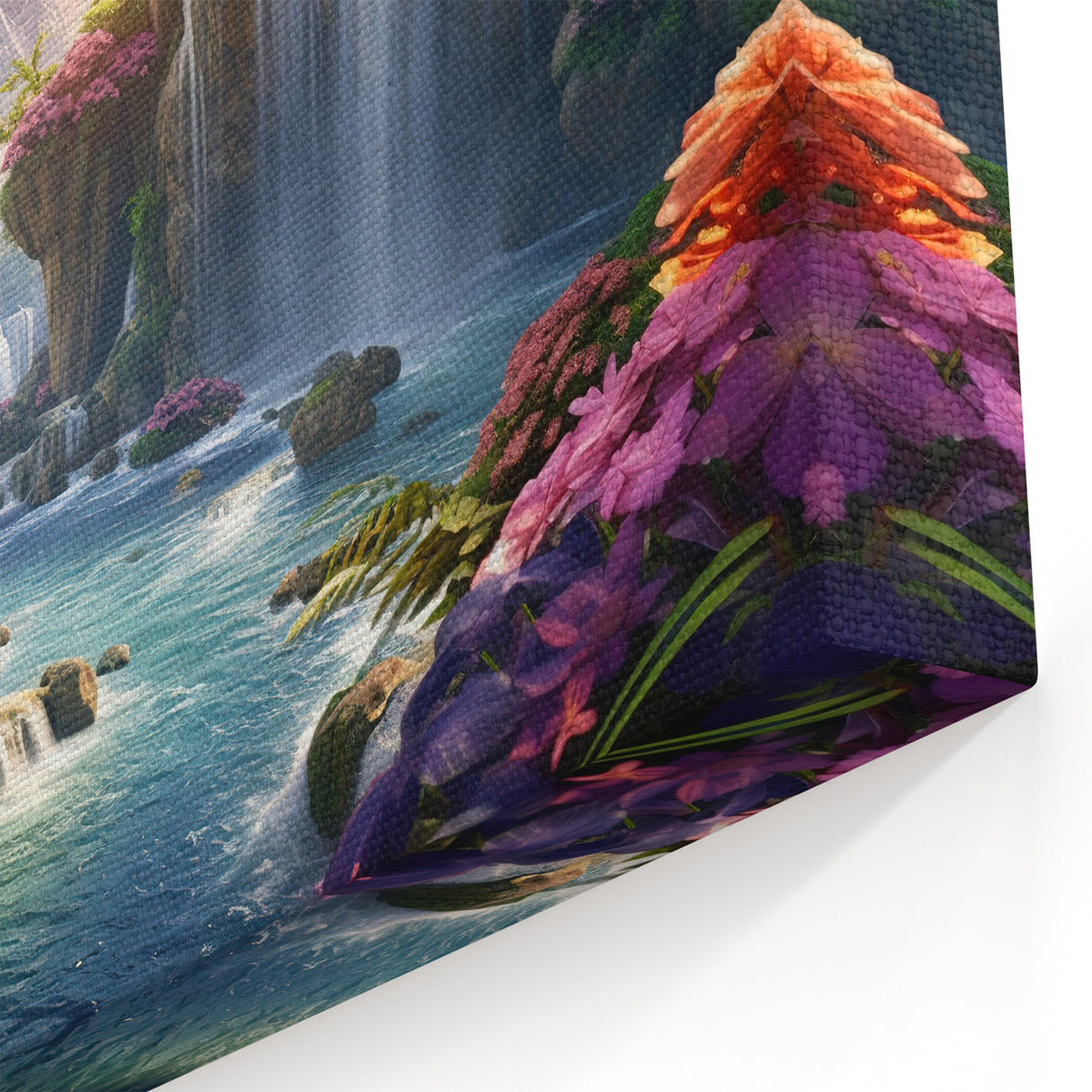 Fantasy Waterfall Canvas - Lush Colorful Landscape with Majestic Falls