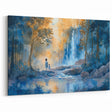 Tranquil Watercolor Waterfall - Serene Blue and Gold Landscape Painting