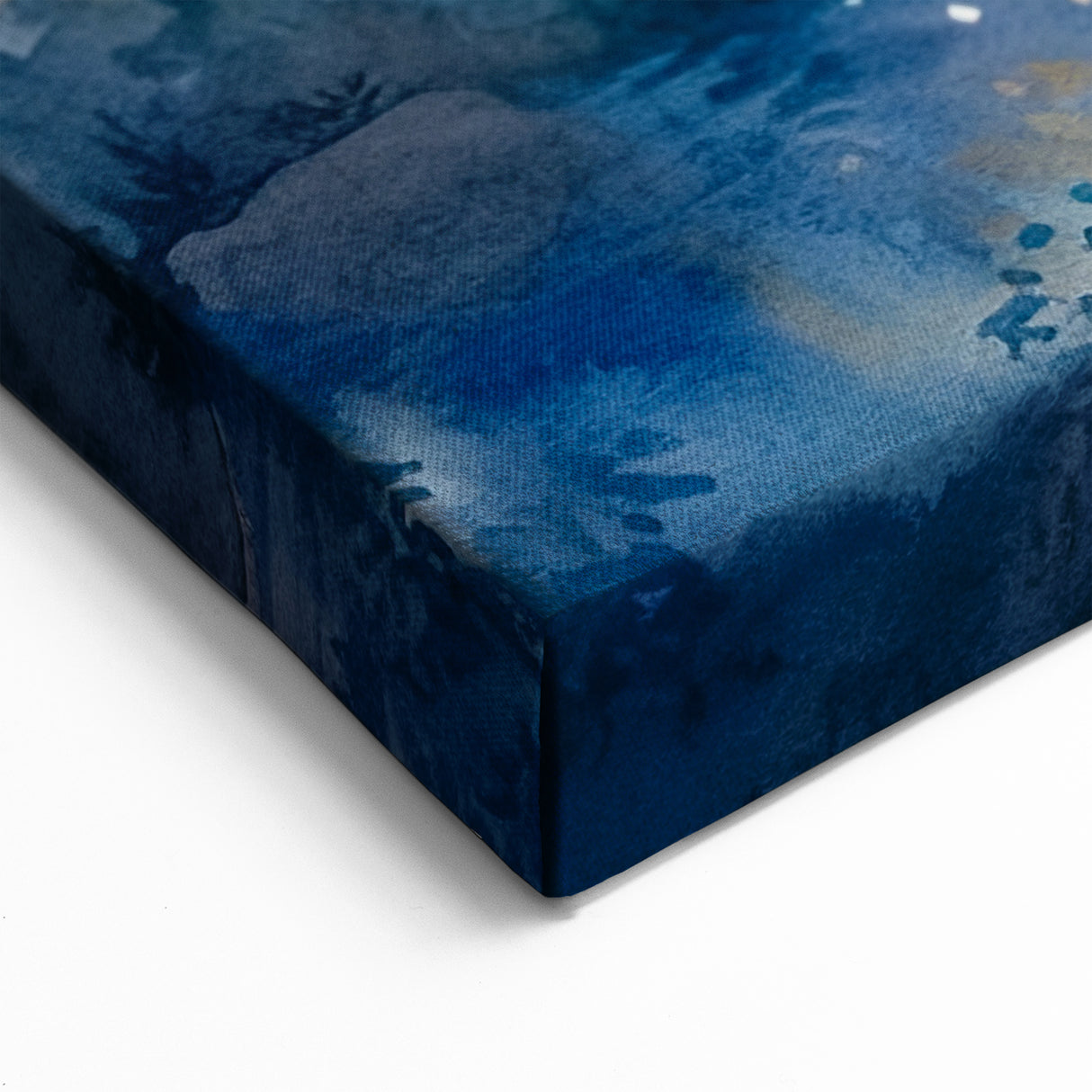 Tranquil Watercolor Waterfall - Serene Blue and Gold Landscape Painting