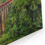 Scenic Red Train on Bridge Wall Art - Vibrant Locomotive Canvas Print