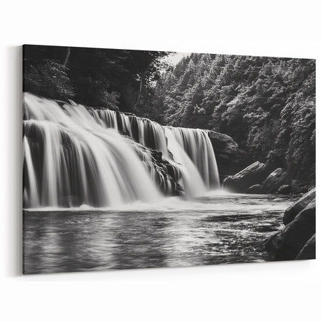 Elegant Waterfall Canvas - Black and White Nature Scene Wall Art