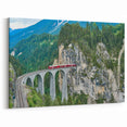 Red Train in Mountains Wall Art - Majestic Locomotive Canvas Print