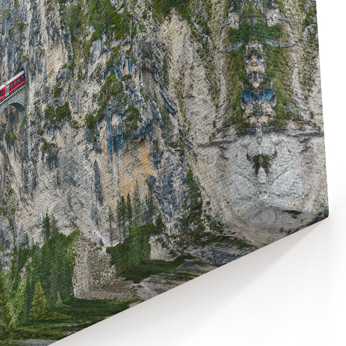 Red Train in Mountains Wall Art - Majestic Locomotive Canvas Print