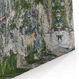 Red Train in Mountains Wall Art - Majestic Locomotive Canvas Print