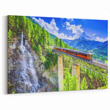 Orange Train in Alpine Paradise Wall Art - Vibrant Mountain Canvas Print