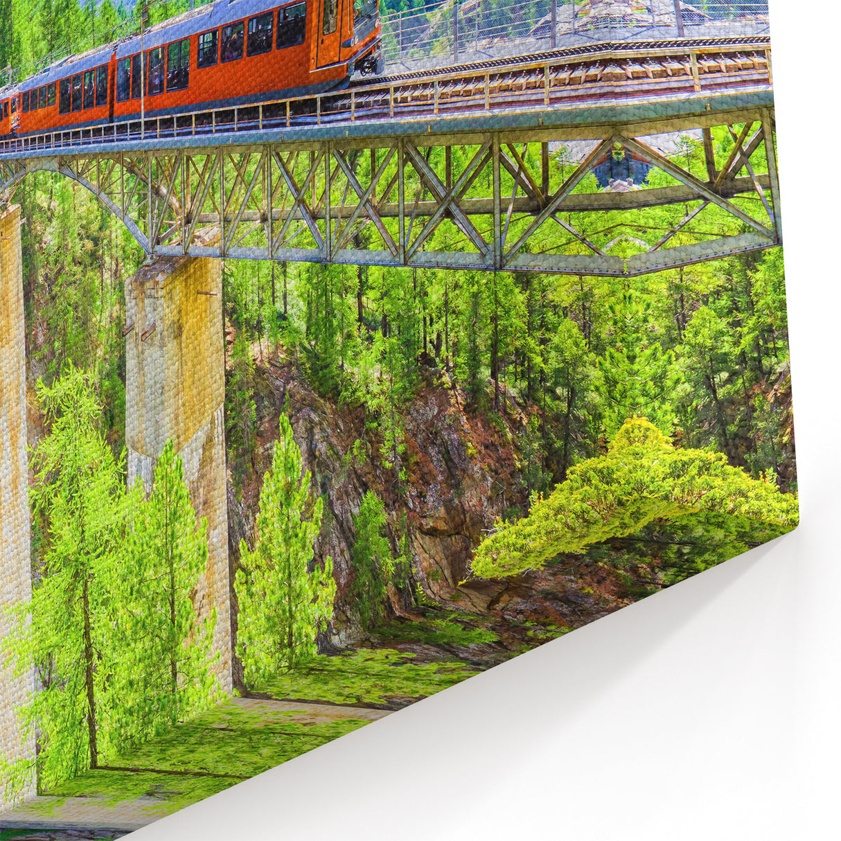 Orange Train in Alpine Paradise Wall Art - Vibrant Mountain Canvas Print