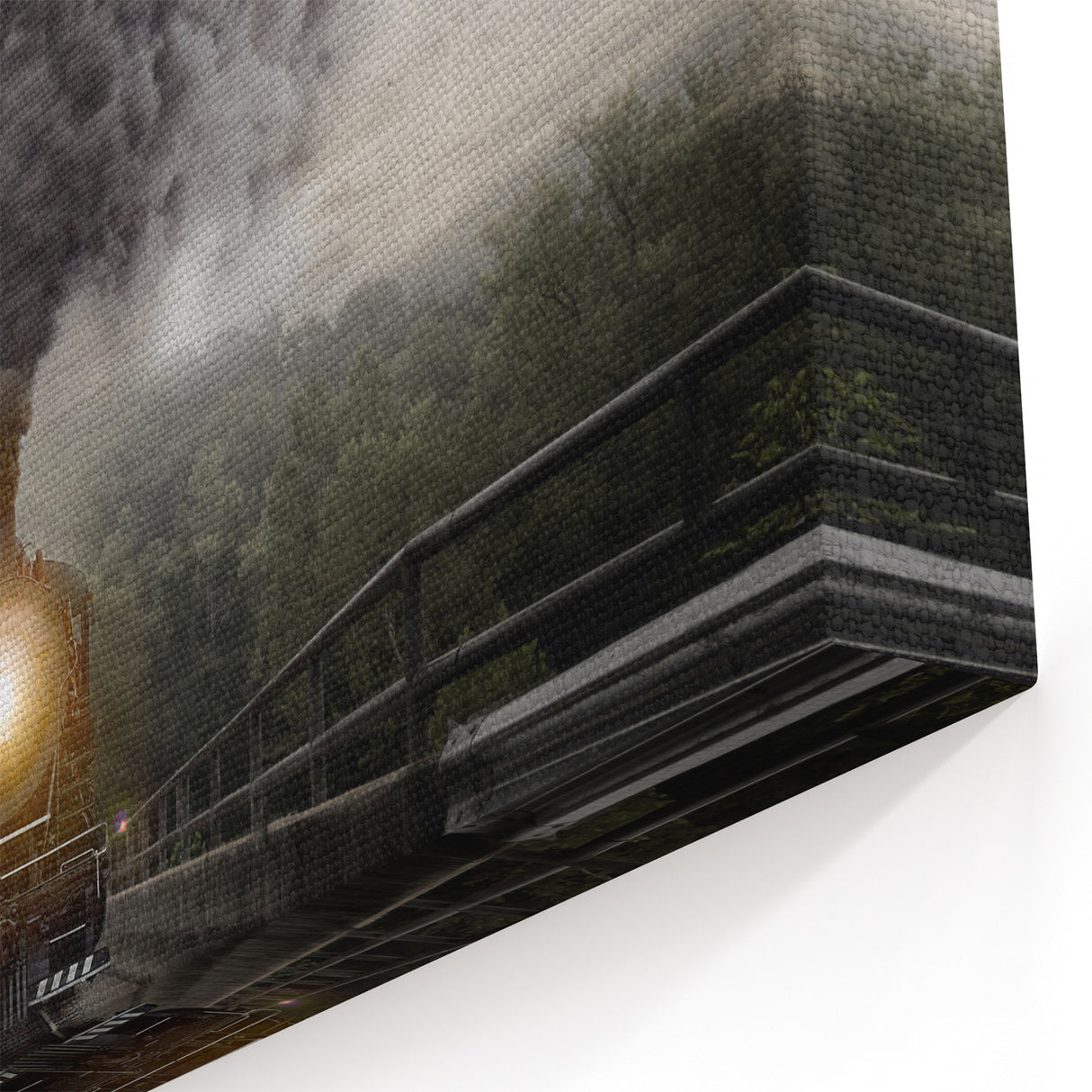 Steam Train on Misty Bridge Wall Art - Dramatic Locomotive Canvas Print