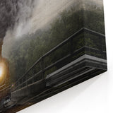 Steam Train on Misty Bridge Wall Art - Dramatic Locomotive Canvas Print